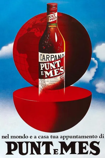 Poster Manifesto Locandina Pubblicitaria Stampa Vintage Carpano Punt e Mes Drink