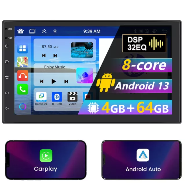 7" 4G+64G Android 13.0 Apple Carplay 2 Din Car Stereo Radio 8 Core GPS Navi DSP