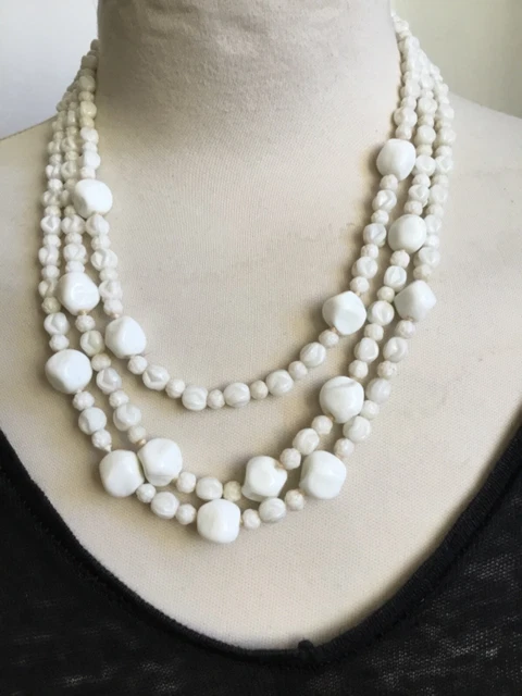 Collier Ancien Louis Rousselet En Pâte De Verre Blanc (années 1930-40) - Vintage Art Déco - Parfait état
