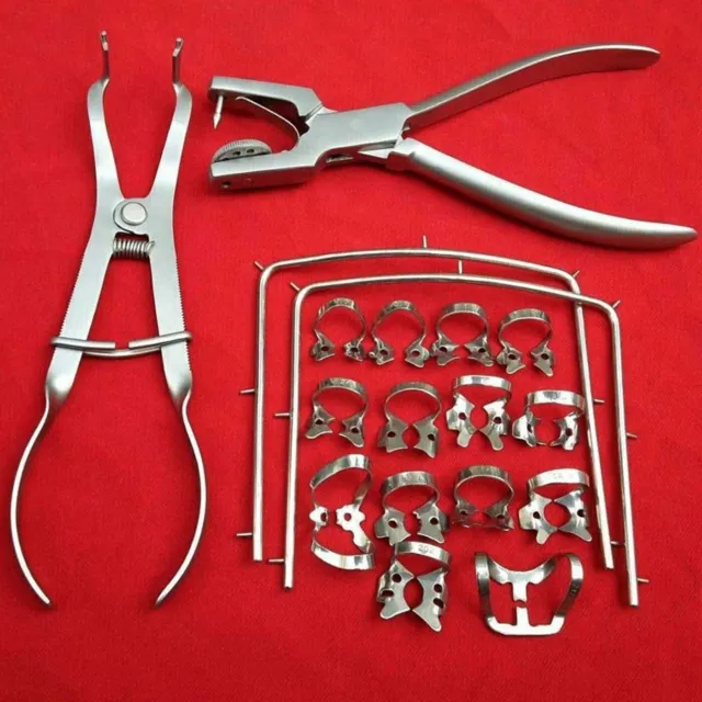 Rubber Dam Kit Set of 18 PCS Starter with Frame Punch Clamps Dental Instruments