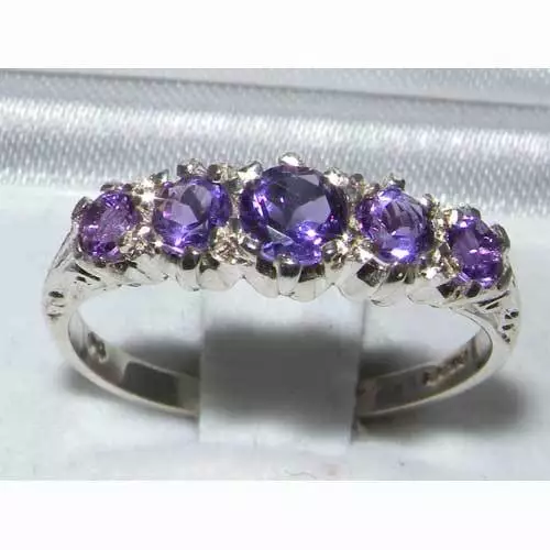 Antique Style Solid Sterling Silver Natural Amethyst Ring with English Hallmarks