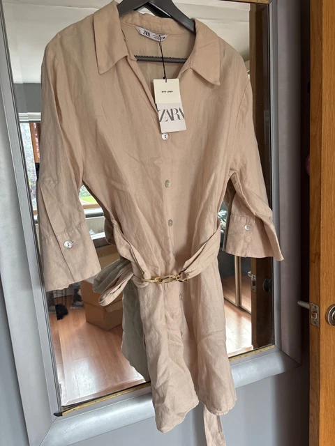 knee length dresses for ladies Early 00s Zara Woman Linen Button Down Maxi Beige Dress - Linen - Summer  dress