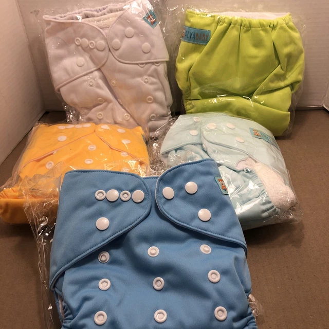ALVA BABY Cloth Diapers ADJUSTABLE REUSABLE Lot Of 5 BRAND NEE Blue Green Yellow