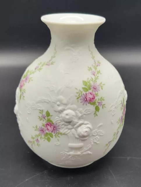 Vintage Kaiser Vase West Germany Monaco Matte White With Raised Relief Florals