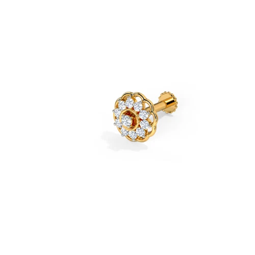 Clou De Nez En L Or Jaune 9 Carats Avec Oxyde De Zirconium Rond 2,8 Mm - Tige 0,6 Mm (23G), Longueur 7 Mm