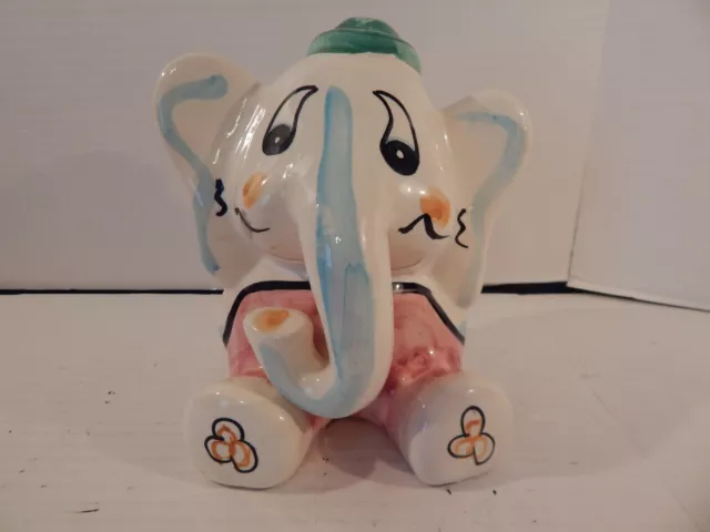 Cute Baby Elephant Sitting Down Coin bank Soft Beautiful Hand Painted Vintage