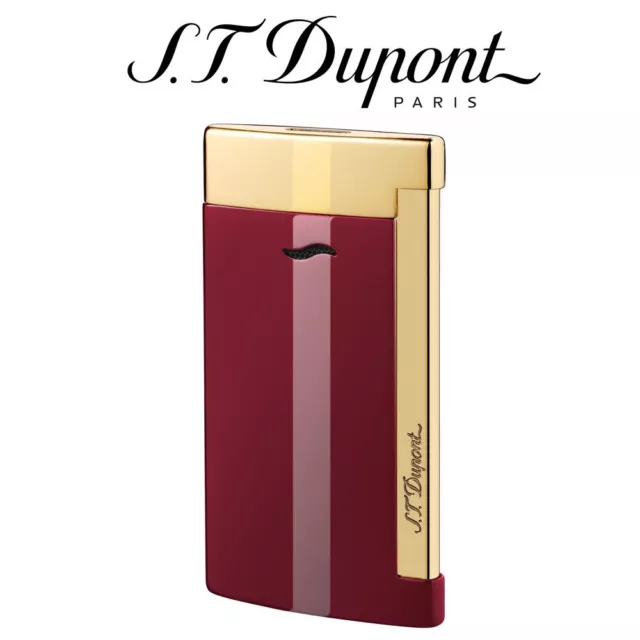 ST Dupont Slim 7 Flat Flame Torch Jet Lighter Lotus Red Lacquer & Gold 027707