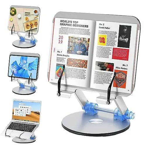Book Stand for Reading,  360° Rotating Book Holder, Height Adjustable Cookbook