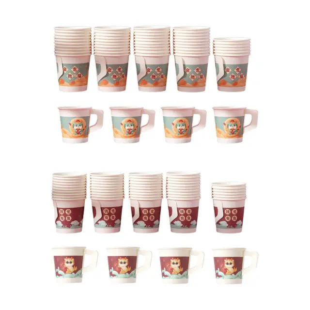 50x Disposable Paper Cups with Handle Hot and Cold Beverage Cups Water Cups for