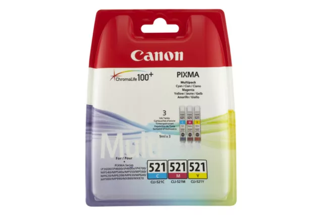 Canon CLI-521 Multipack C/M/Y Cartouche Original Cartouches Couleur pour Pixma