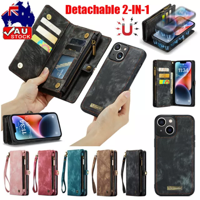 Detachable Cover Leather Wallet Case For iPhone 15 14 13 12 11 Pro Max XS 8 7 SE