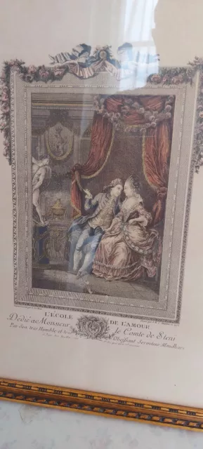 Gravure Ancienne - Lithographie Estampe - L'ecole De L'amour