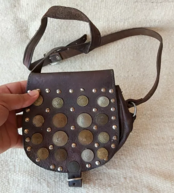 Very Old North African Berber Leather Water Sellers Bag Amazing Collection Piece