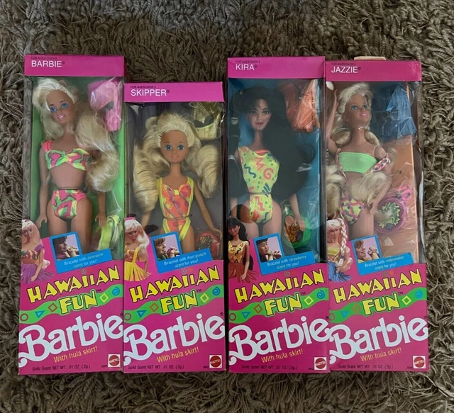 New ALL FOUR 1990 Hawaiian Fun Barbies- Barbie, Skipper, Kira, Jazzie