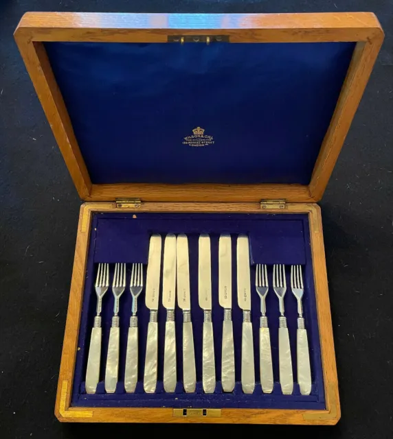 Wilson & Gill 1869 Sheffield Sterling Silver Mother of Pearl Forks Knives set