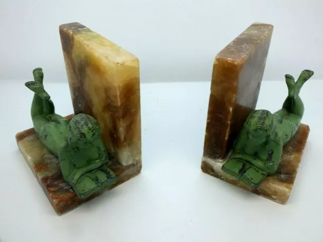 Superb Pair of  Art Deco Alabaster & Cold Painted Metal 'Nudes' Bookends C1925