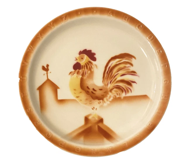 Vintage Syracuse China ABC Dinner Plate Airbrushed Rooster Restaurant Childrens