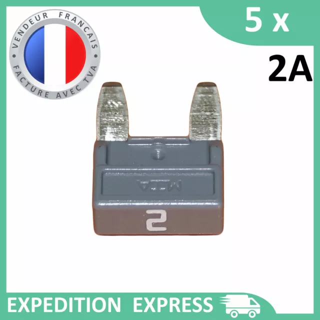 5 mini fusibles 2A auto moto à lame gris