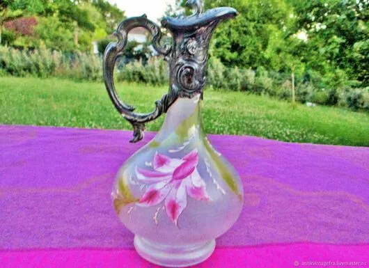 Décanteur ancien Fleur argenté verre XIX ème siècle Old decanter Flower silver g