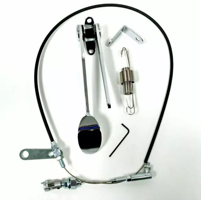 Universal Chrome Spoon Throttle Pedal Kit W/ 24' Black Cable & Return Spring V8