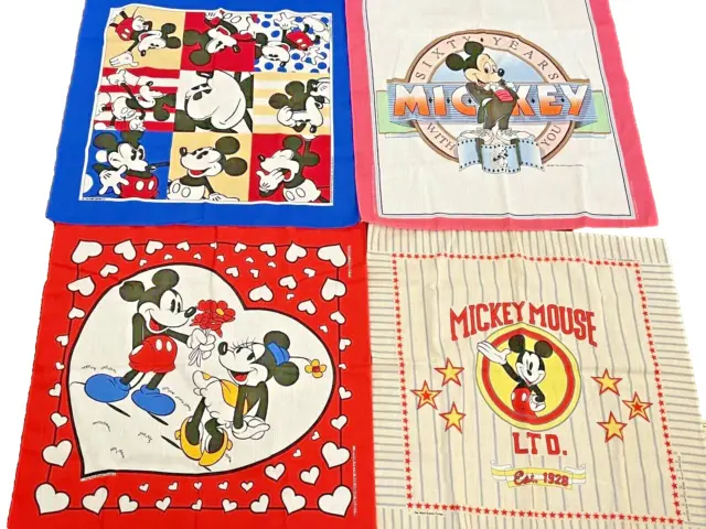 Bandanas 4 Disney Mickey Mouse 1980s Hankerchiefs Vintage