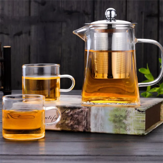 Heat Resistant Clear Glass Teapot Jug With Infuser Coffee Tea Leaf Herbal Pot 3