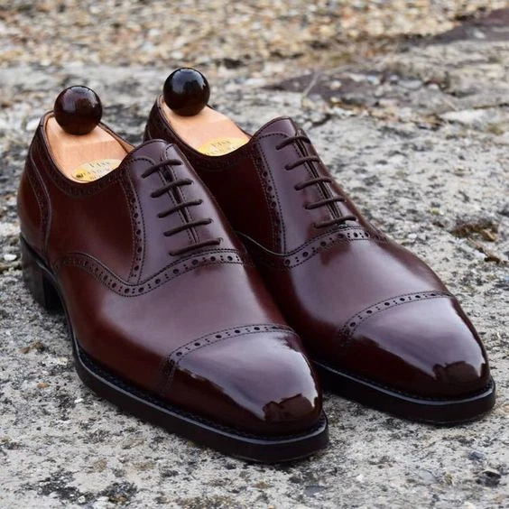 Men Handmade Dark Brown Leather Oxford Shoes, Dress Shoes, Formal Office Shoes