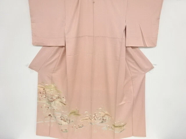 45744# Japanese Kimono / Antique Kimono / Stream With Floral Plants
