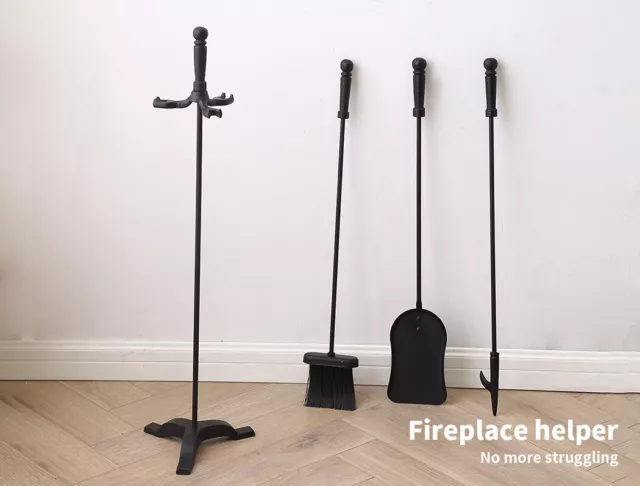 Traderight Fireplace Tool Set 4 PC Fire Place Poker Brush Shovel Stand Cast Iron 2