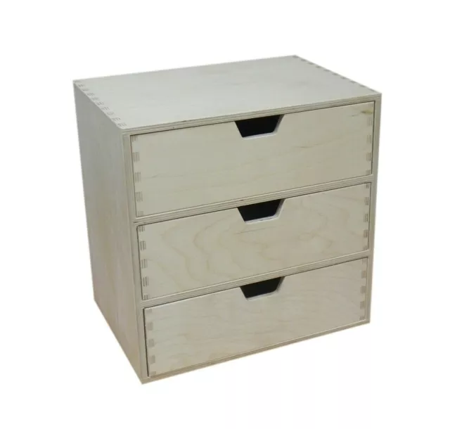 Wooden 3 Drawer Box Desktop Office Desk Storage Decoupage Unpainted