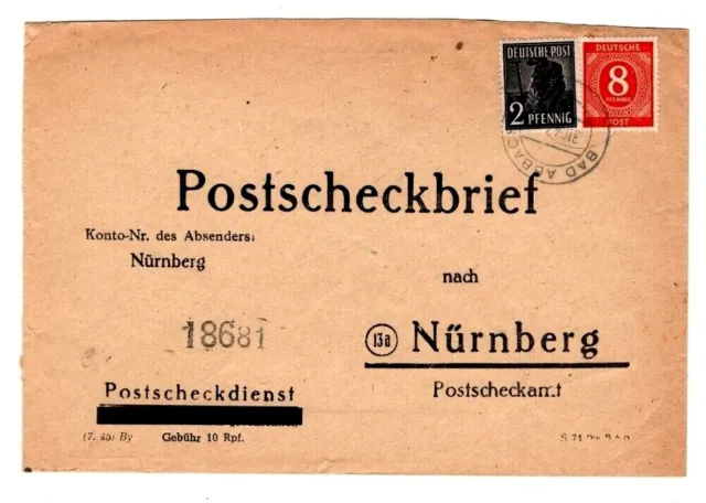 AllBes Postscheckbrief BAD ABBACH - NÜRNBERG m. 917+943; 31 - 6 - 47