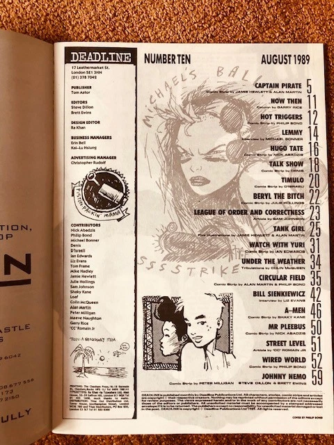 DEADLINE MAGAZINE # 10 August 1989. Tank Girl. Lemmy. Beatmasters