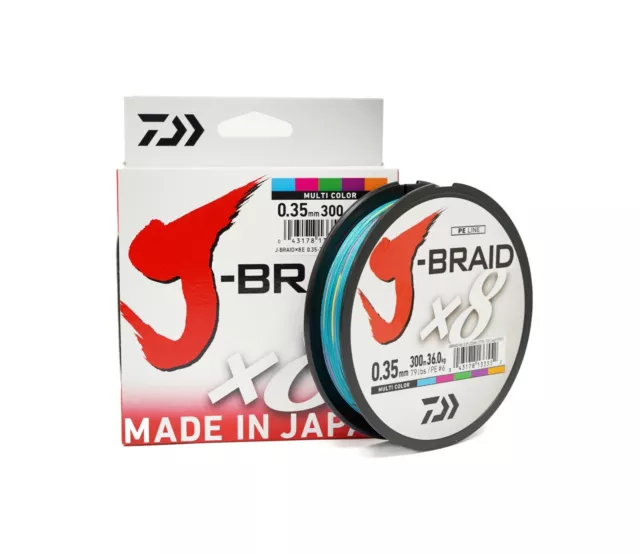 Daiwa J-Braid X8 - 300m / 330yd - Multicoloured - Various sizes