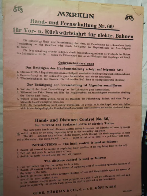 Märklin Hand-und Fernschaltung Nr.66 Anleitung 1939