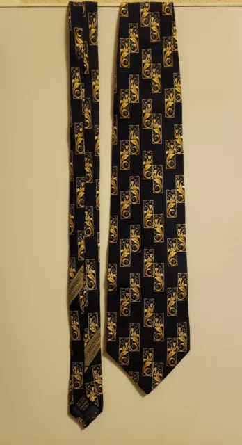 Valentino cravatte tie dark Blue With Gold Pattern pre-owned 100% silk