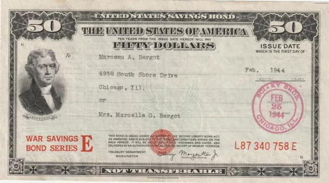 i-001110 USA 50 Dollars War Savings Bond 1945 XF