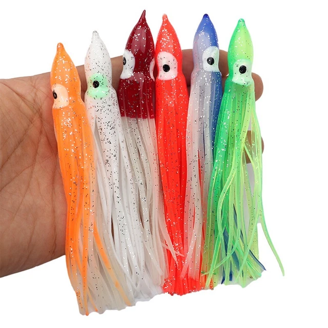 Piscorush Set Di Esche Da Pesca Per Acqua Salata In Plastica Morbida Con Gonna Luminosa A Forma Di Polpo, Calamari, Multicolore, 5,1 Cm - 15,2 Cm (set Di 7 Colori/30 Pezzi, 9,4 - 4