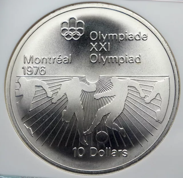 1976 CANADA Elizabeth II Olympics Montreal FOOTBALL Silver 10 Coin NGC i85355