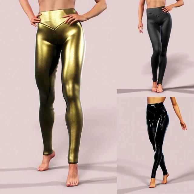 leggings sexy noir/or faux cuir taille haute coupe pantalon serré