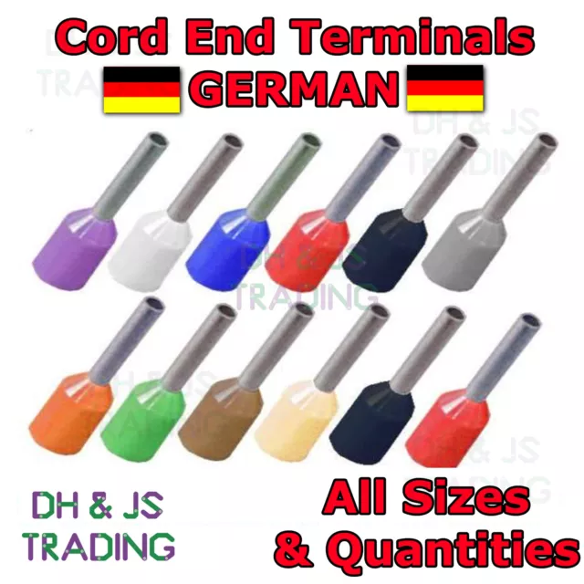 Insulated Cord End Terminal ALL SIZES German Ferrule Terminals Bootlace