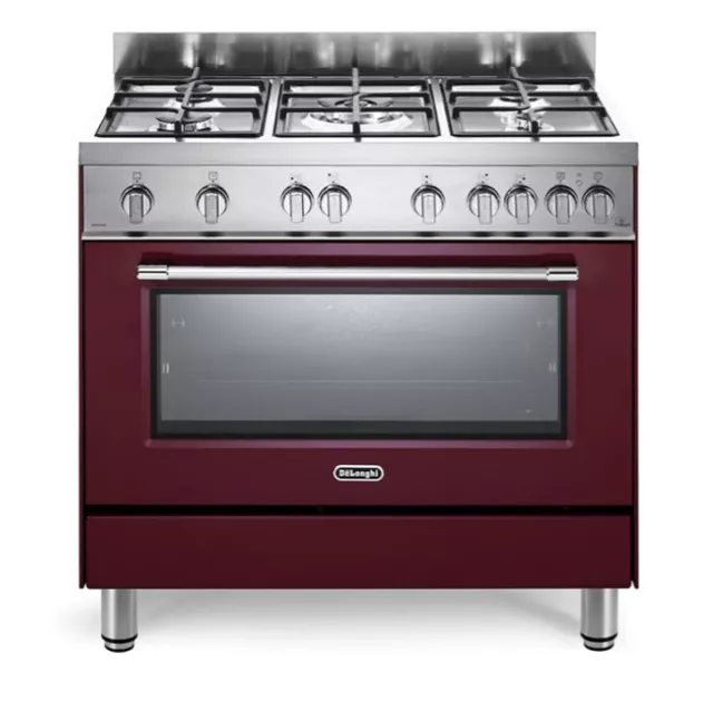 Delonghi PRO96GVRED2 Cuisine Four Gaz 90X60 5 Feux Triple Couronne Bordeaux