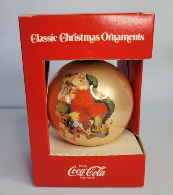 Vintage 1960 Coca-Cola Coke Christmas Ornament Glass Ball Santa and Elves
