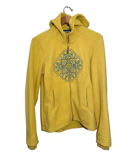 Athleta Embroidered Fleece Full Zip Up Jacket Hooded Size Medium Yellow