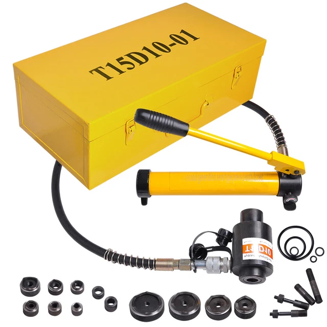 15 Ton Hydraulic Punch Driver Kit Manual Hole Knockout Puncher Tool w/ 10 Dies