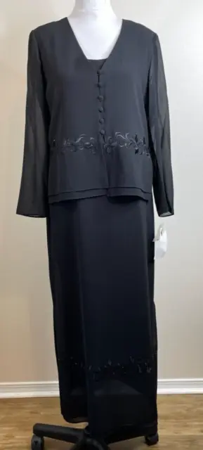 Jessica Howard Womens 2 Piece Sheath Dress & Jacket Size 10 Black Beaded Formal