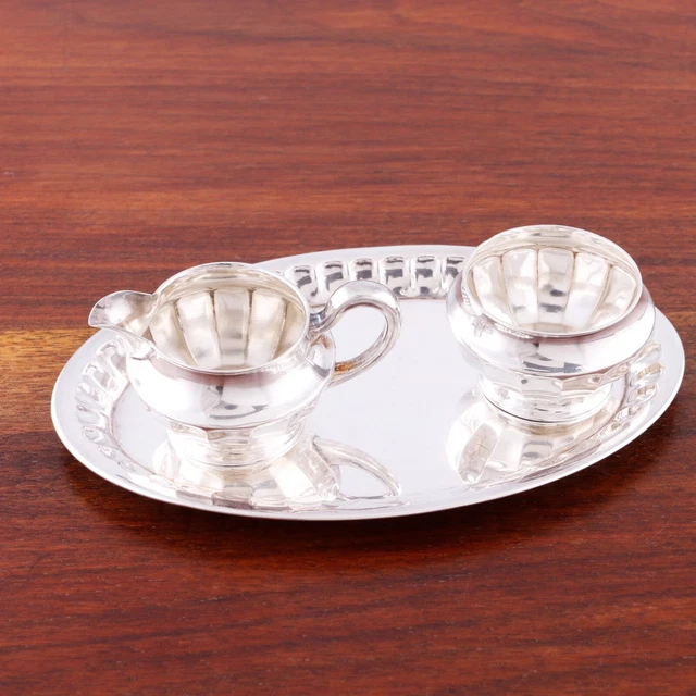 Gebruder Kuhn German 800 Silver 3Pc Miniature Sugar Creamer Tray Footed & Fluted