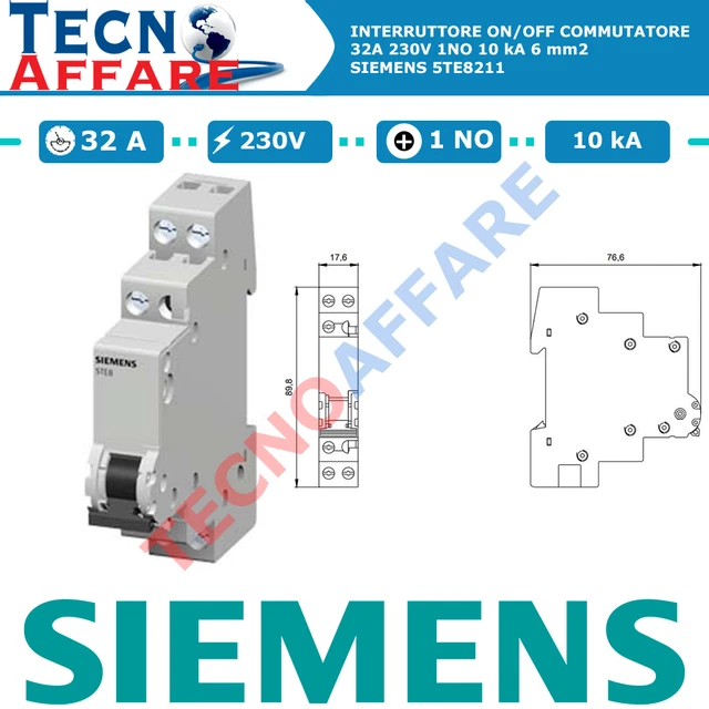 Interrupteur On/Off 32A 230V 1NO Commutateur Siemens 5TE8211