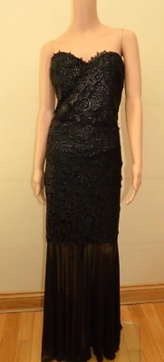 Lipsy VIP Black Silver Lurex Embroidered Lace Maxi Dress Sz UK 16  rrp £160