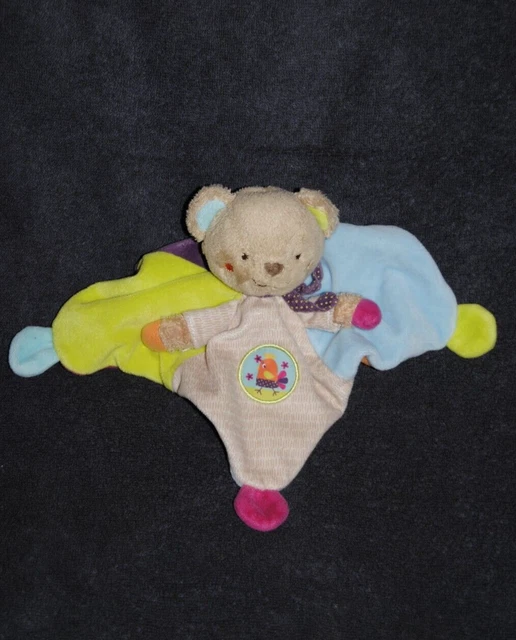 Doudou Carré Plat Ours Oiseau NICOTOY SIMBA TOYS KIABI Vert Bleu Beige Violet