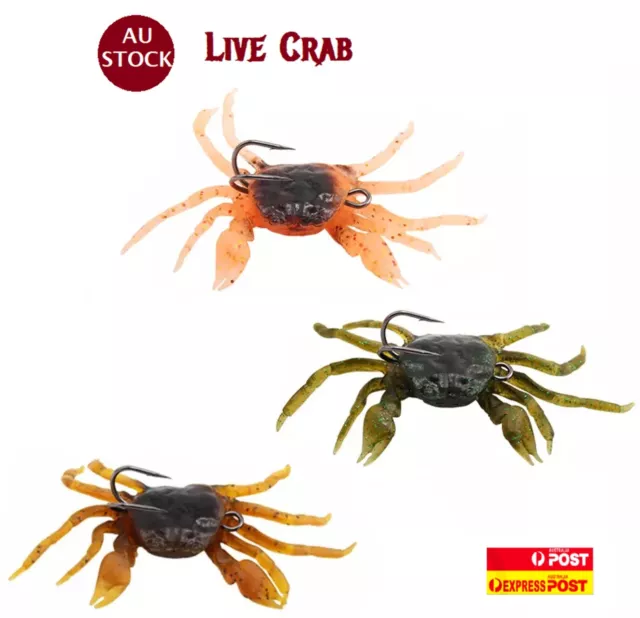 3 LIVE CRAB LURES Artificial Soft Plastic Crab Fishing Lure